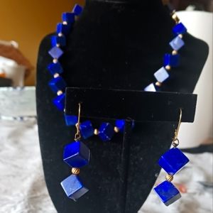 Genuine Lapis and 14k earrings and necklace set